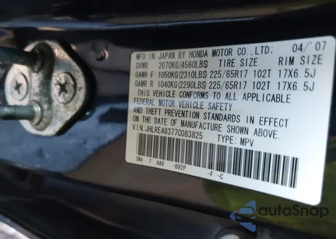 2007 Honda Cr-V Lx from USA, damaged, VIN JHLRE48377C083825